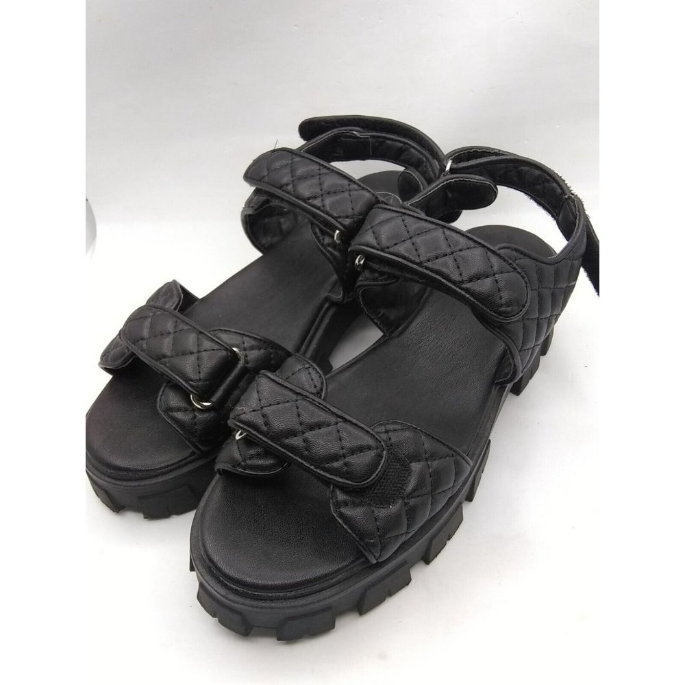 Misguided Grandad Quilted Chunky Wednesday Goth Style Sandals Sz UK 7 US 9.5